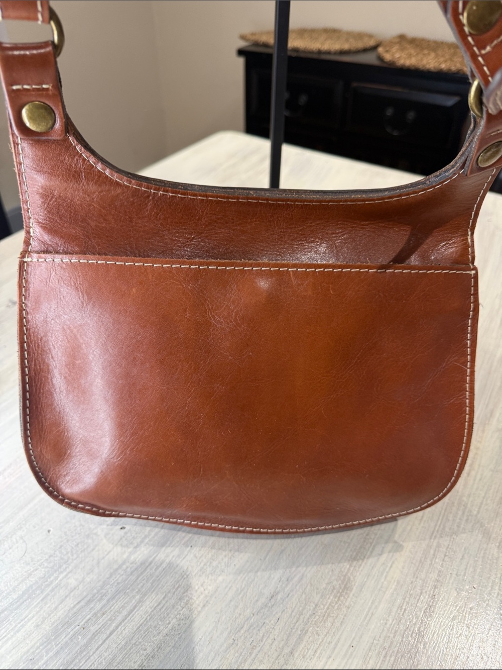 Vintage Patricia Nash Cognac Leather Saddle Bag with Buckle Detail - Picture 8 of 14